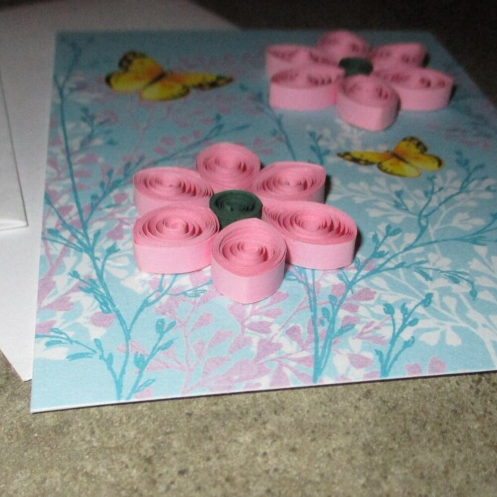 Hand Quilled Floral Note Cards Thanks Thinking of You Butterfly Pink Yellow